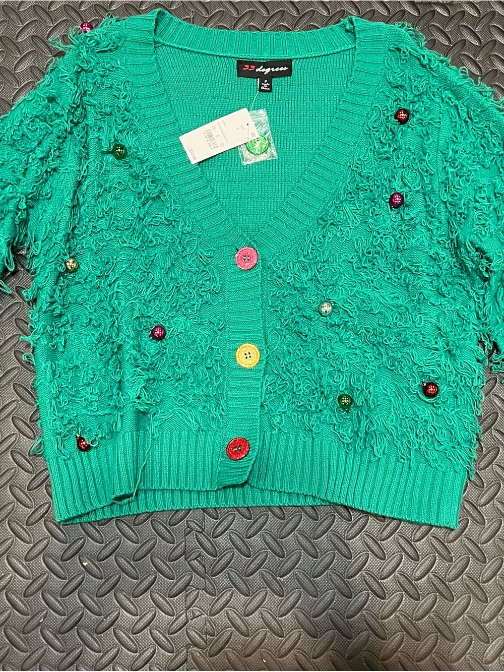 33 Degrees Women's Emerald Green V-Neck Button Cardigan Sweater